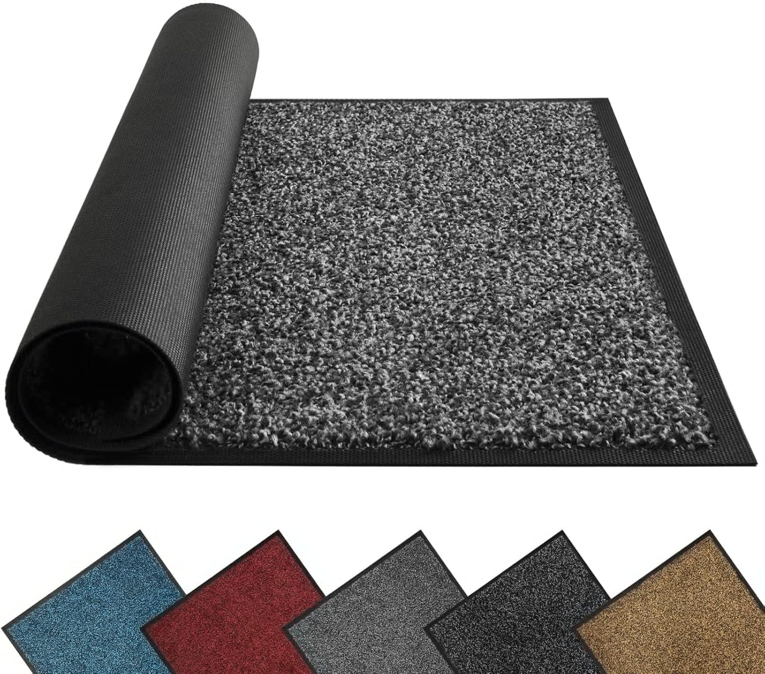 Mibao Front Door Mat, Dirt Trapper Welcome Mat for Outdoor Indoor, Non-Slip Waterproof Doormat, Durable Machine Washable Low Profile Entry Rug for Back Door Outside Patio Porch, 29.5″ x 17″, Grey