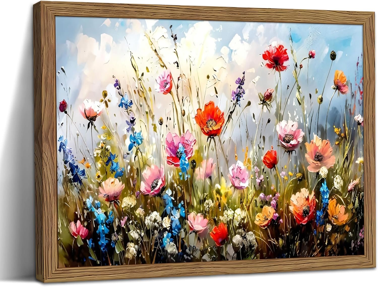 Framed Nature Floral Canvas Wall Art for Living Room – Colorful Flowers Botanical Wall Decor, Floral Market Watercolour Pictures Prints for Bedroom Bathroom Home Decor 16×24 inch