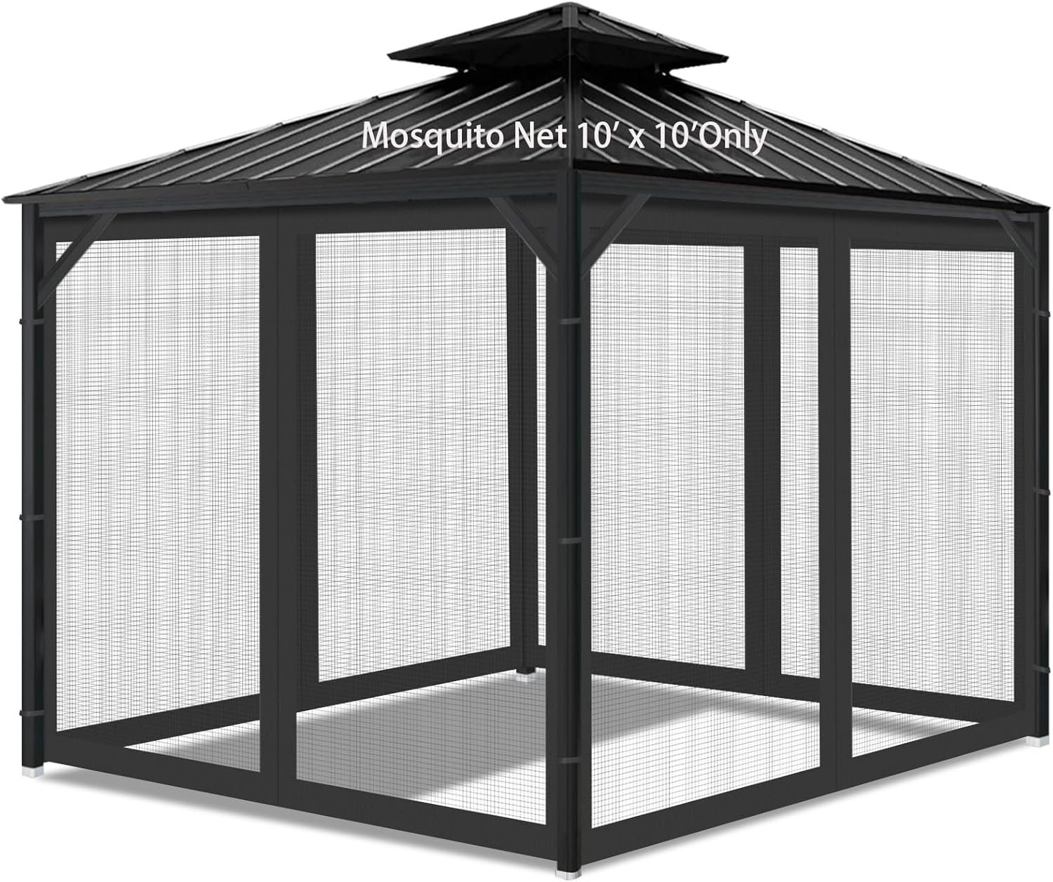 Gazebo Universal Replacement Mosquito Netting, Outdoor Mesh Netting Screen 4-Panel Sidewall with Zipper for Patio, Canopy, Garden and Backyard, Black, 10′ x 10′