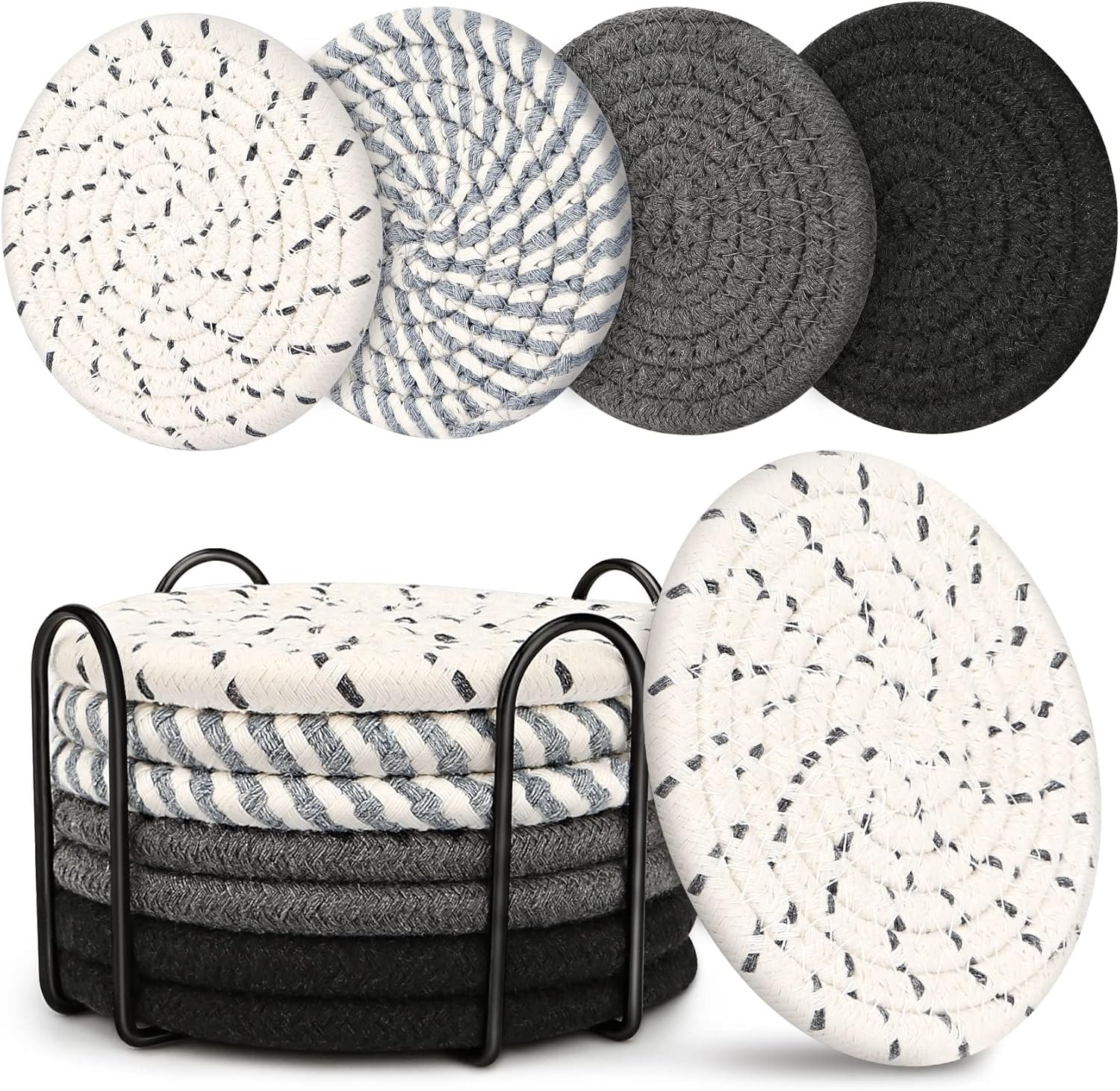 Coasters for Drinks, Coasters Set of 4 – Color, 8 Pack Coaster Set, Absorbent Coaster with Holder, Coffee Table Decor, Living Room Decor for House Warming Gifts