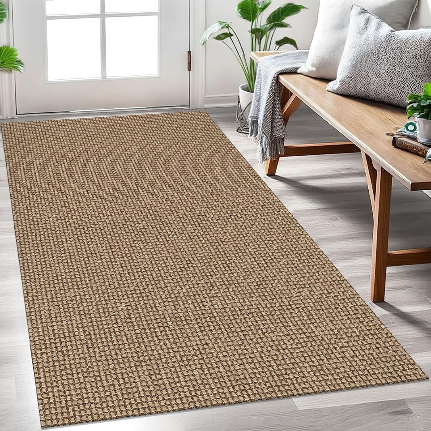 EARTHALL Woven Area Rug 3×5 Ft Washable Rugs for Entryway Braided Non Slip Rubber Backed Throw Rugs Door Mat Indoor Outdoor Entrance Cotton Carpet for Kitchen Foyer Front Door, Orange/Tan/Brown