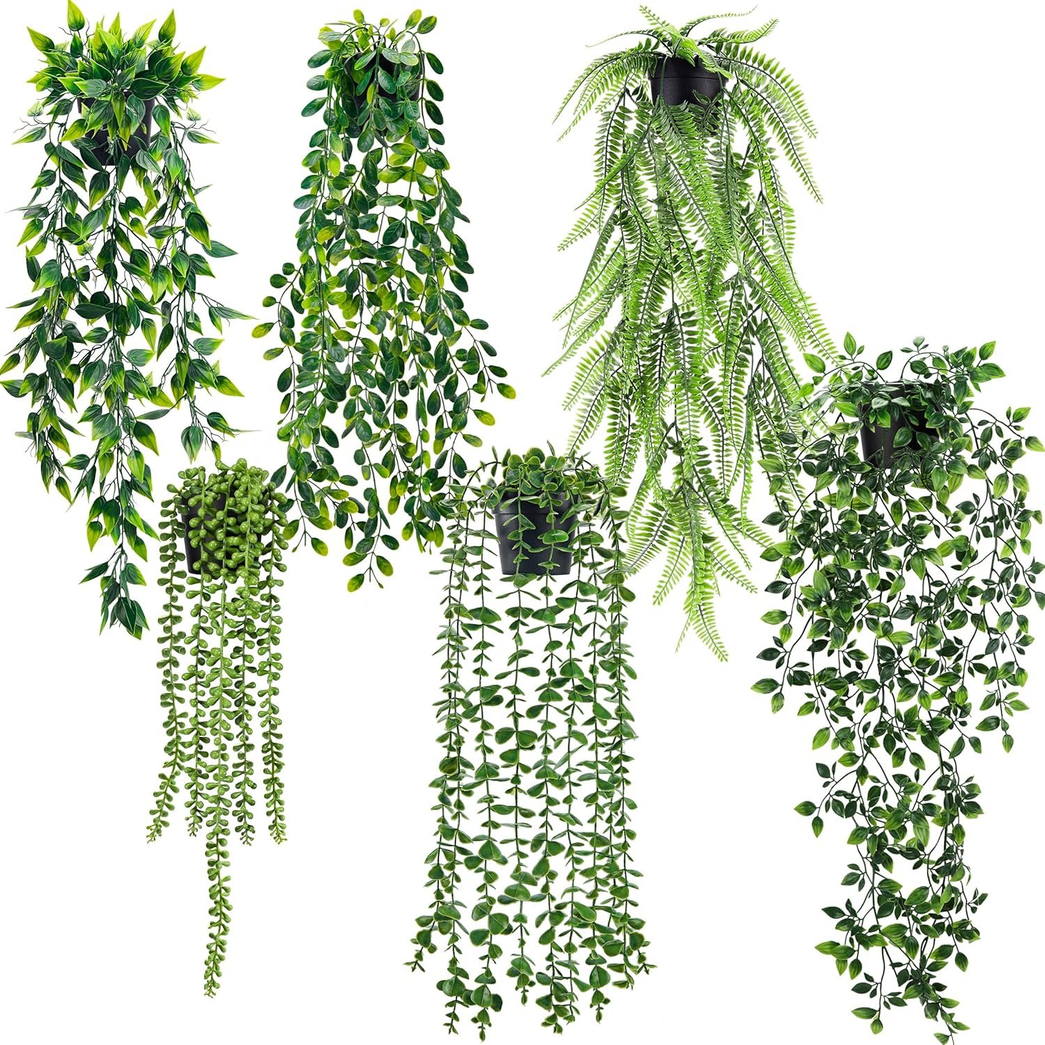 Der Rose 6Pcs Fake Plants Hanging Artificial Eucalyptus Vines Faux Potted Hanging Plants Indoor for Bathroom Kitchen Wall Shelf Outdoor Decor