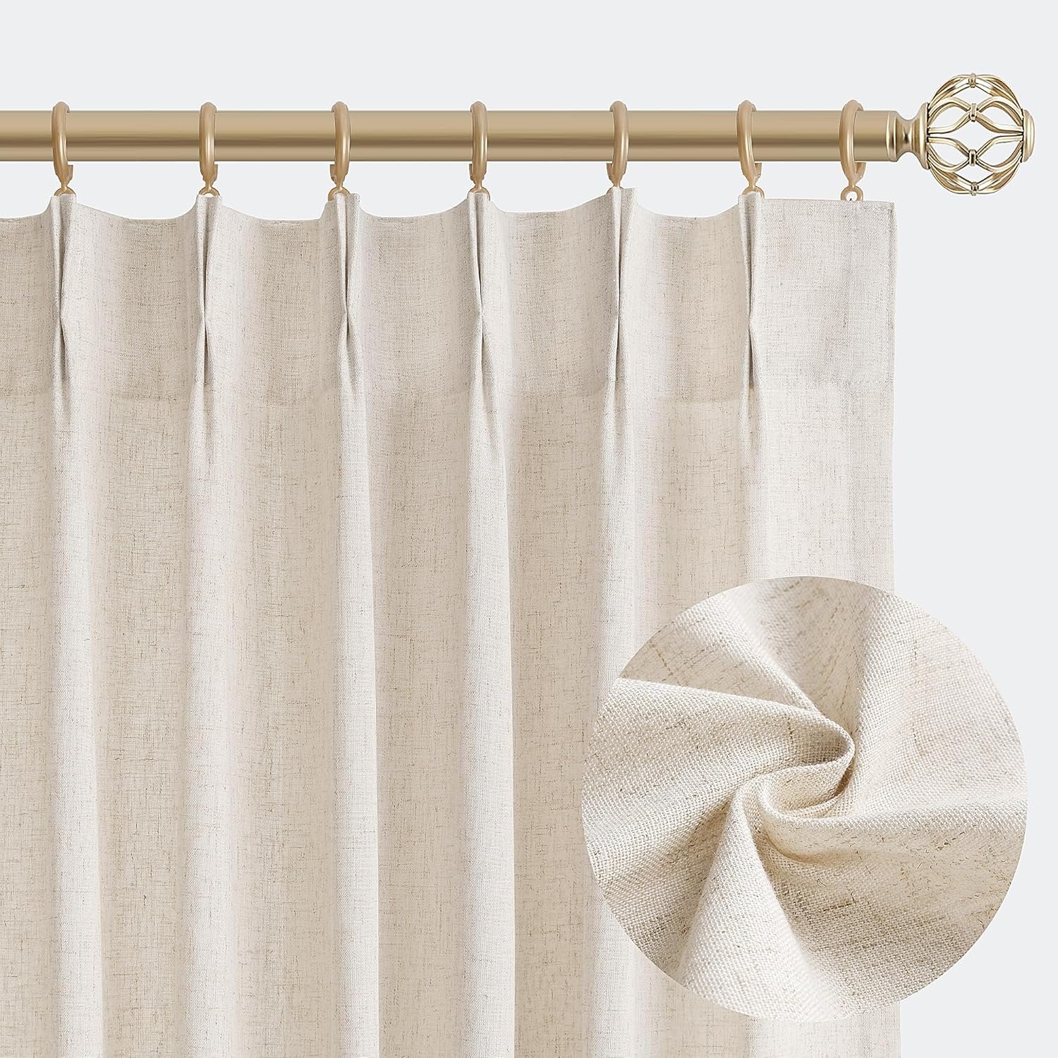 Aersas Linen Pinch Pleated Curtains 84 Inch Length 2 Panels Set for Living Room Cream Semi Sheer Window Curtain for Bedroom Boho Farmhouse Neutral Back Tab Drape Decor with Hooks, Natural Beige Ivory