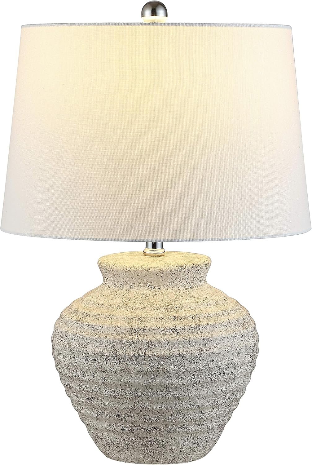 SAFAVIEH Lighting Collection – Ledger Rustic Farmhouse Light Grey Ceramic Table Lamp with White Drum Shade, 23-Inch Bedroom or Living Room Lamp, LED Bulb Included (TBL4352A)