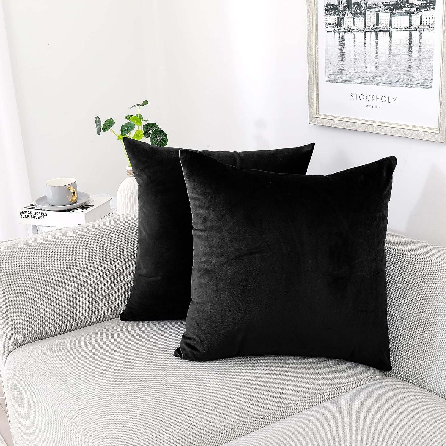 NiNi ALL Throw Pillow Covers 18×18 Inch, Pack of 2 – Black Velvet Decorative Cases for Outdoor Garden Farmhouse Cushion Caes Modern HomeDecor for Sofa Bed Chair