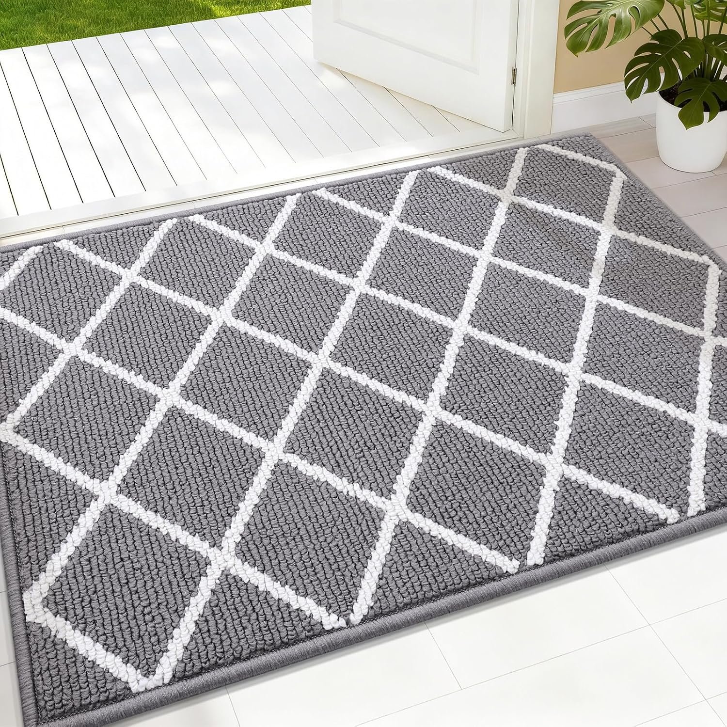 Finchitty Indoor Door Mat, Dirt Resistant and Absorbent, Low-Profile, Non-Slip, Washable Inside Floor Mats for Front Door, Back, and Entrance, 32″ x 20″, Grey