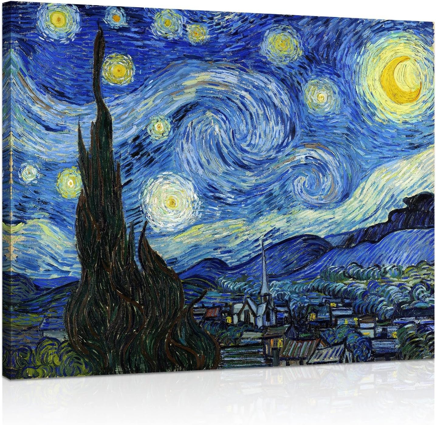 Van Gogh Canvas Wall Art: Starry Night Landscape Painting Picture Reproduction Room Decor – Famous Art Prints Modern Artwork Framed Poster Bedroom Home Decoration 12″ x 15″