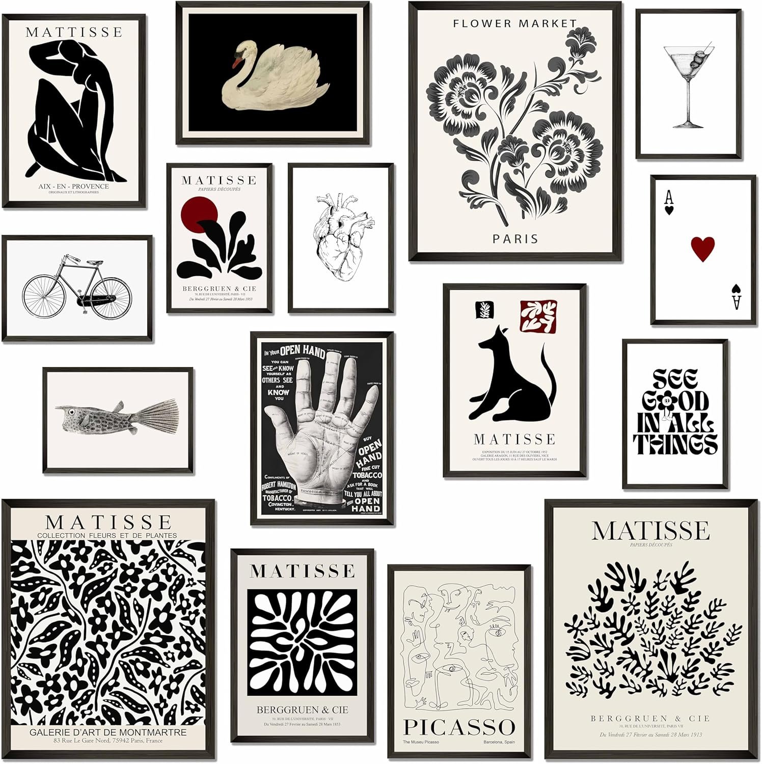 MAZUKO 16 PCS Black and White Home Decor, Eclectic Wall Art, Minimalist Posters for Living Room Aesthetic, Matisse Abstract Gallery Wall Prints for Bedroom, Collage Kit Pictures – UNFRAMED