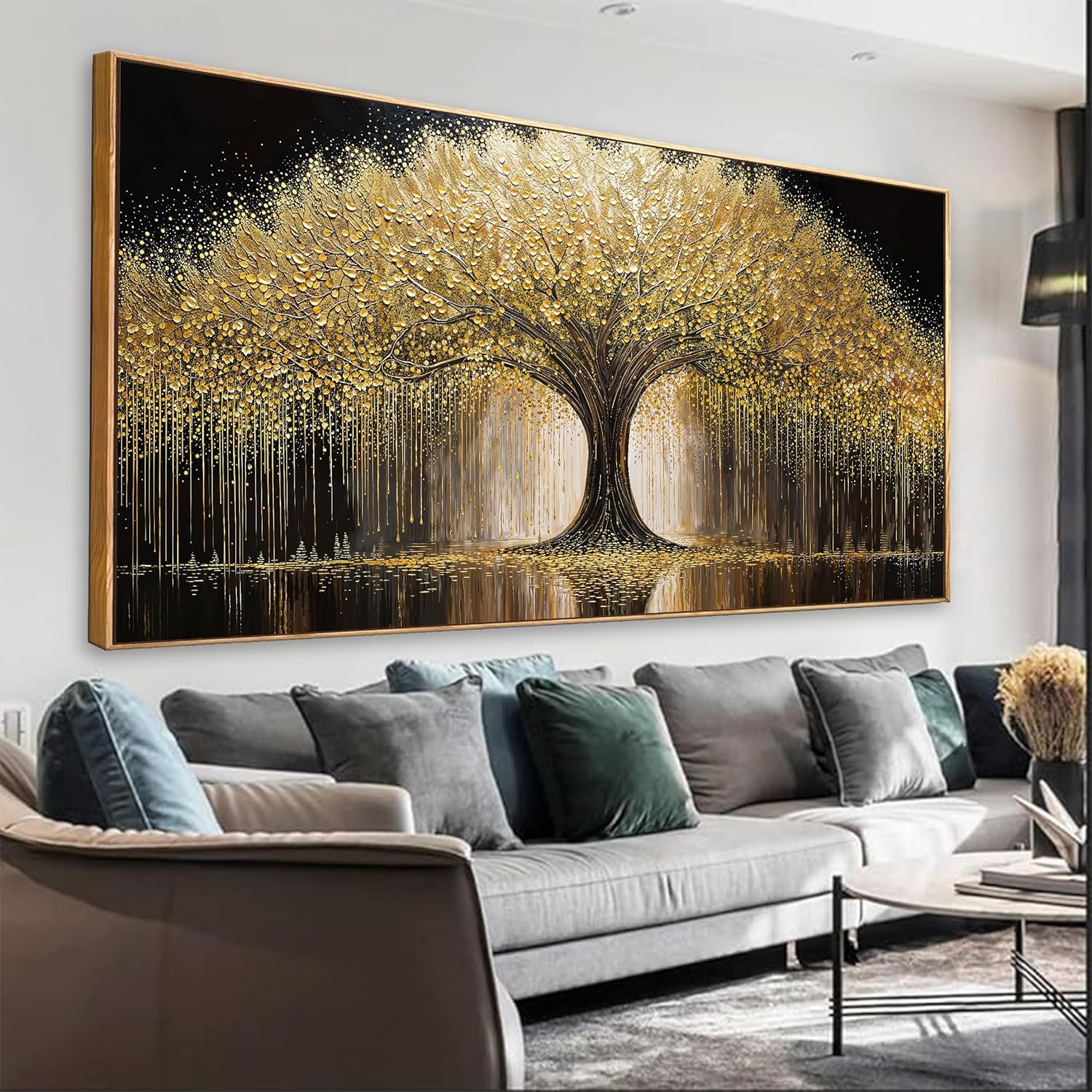 Framed Gold Tree Of Life Canvas Wall Art Prints Modern Art Wall Decor For Bedroom Artwork For Walls Framed Wall Art For Living Room Kitchen Dining Room Office Artwork Wall Decor 24×48 Inch