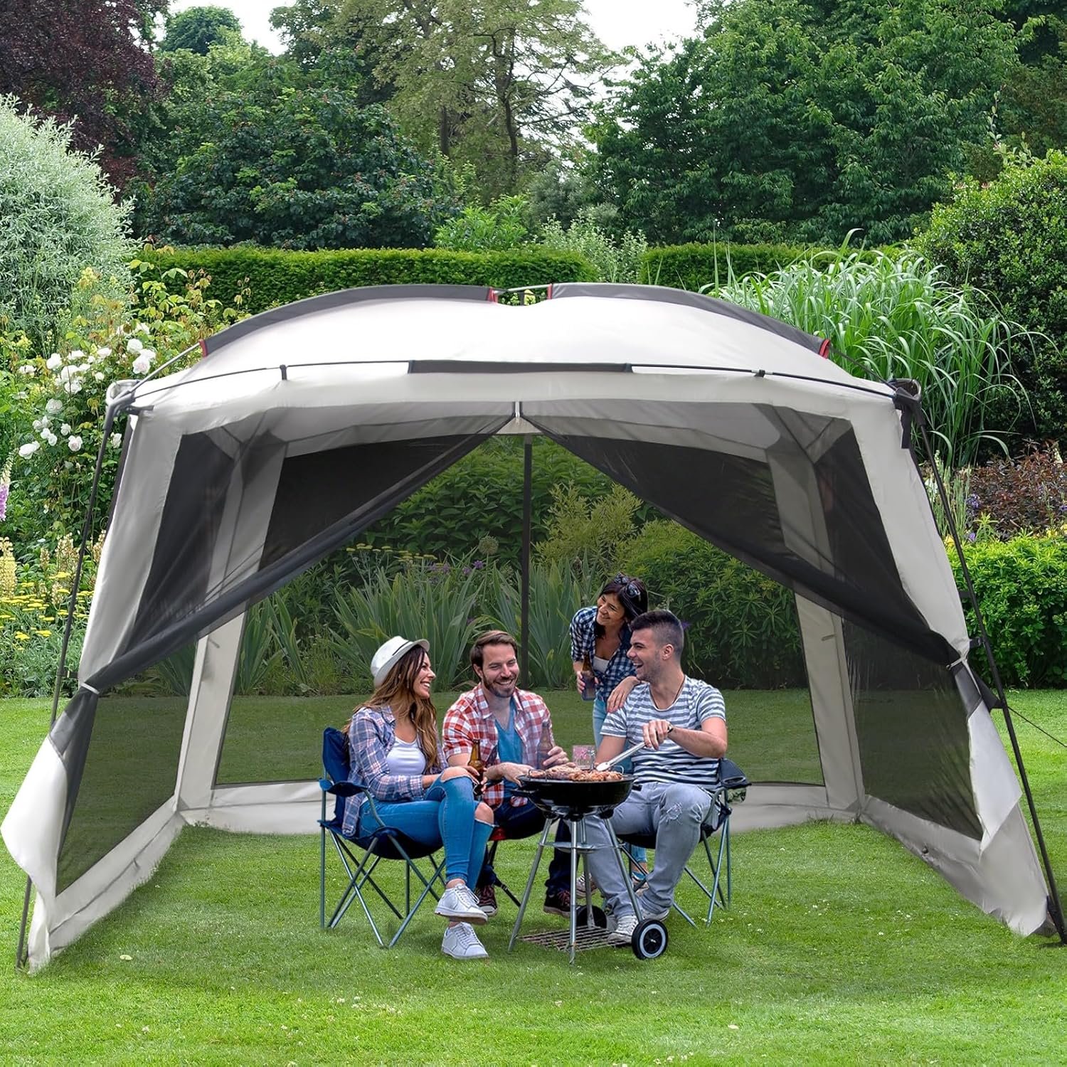 12′ X 12′ Screen Tent for Camping Canopy Easy Set Up Camper Screen House Room Porch Screened Gazebo 8-10 Person Screenhouse Bug Mesh Shade Tent UPF 50+ Screen Sun Shelter for Outdoor Patios