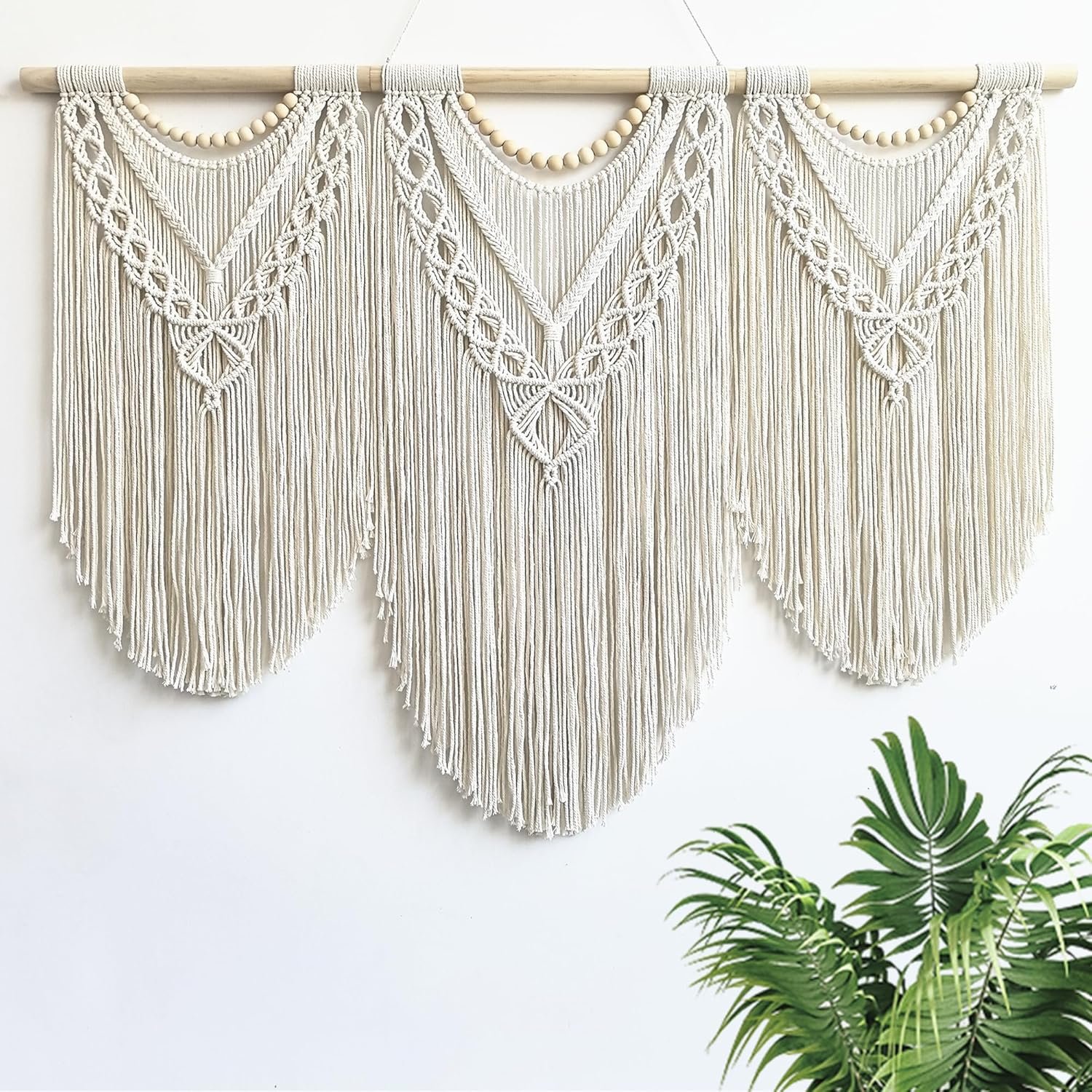 RUIZHIXUAN large macrame wall hanging – Boho Tapestry Macrame Wall Decor Art- Chic Bohemian Handmade Woven Tapestry Home Decoration for Bedroom Living Room Apartment Dorm Gallery – 43″x32″ (Bead)