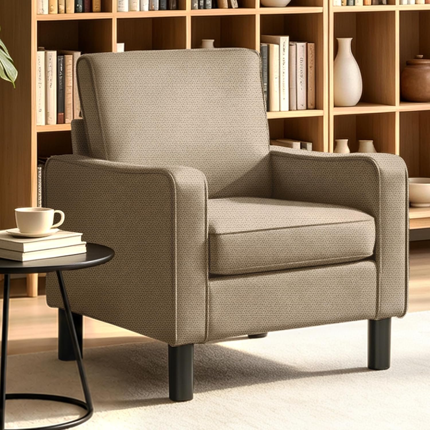 Mid Century Modern Accent Chair, Chenille Chairs for Living Room, Upholstered Arm Chair with Scooped Arms for Bedroom, Apartment, Studio, Office, Waiting Room