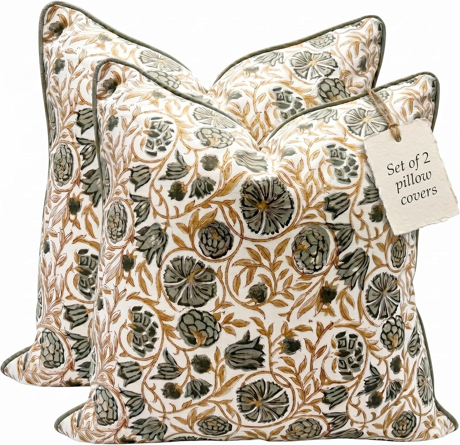 Floral Pillow Covers Earth Brown Set of 2 Pillow Covers 20 x 20 inches Farmhouse Pillow Covers for Couch Bed Bedroom Living Throw Pillow Covers Boho Decorative Pillow for Spring