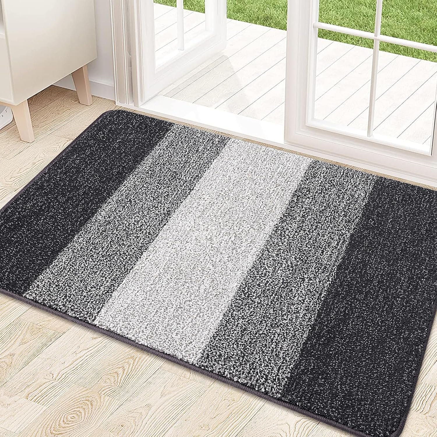 Kitinjoy Indoor Outdoor Door Mat, 32×20 Non-Slip Absorbent Dirt Trapper, Low-Profile Washable Inside Entrance Front Floor Mat, Sturdy Soft Entry Doormats for Entryway, Grey