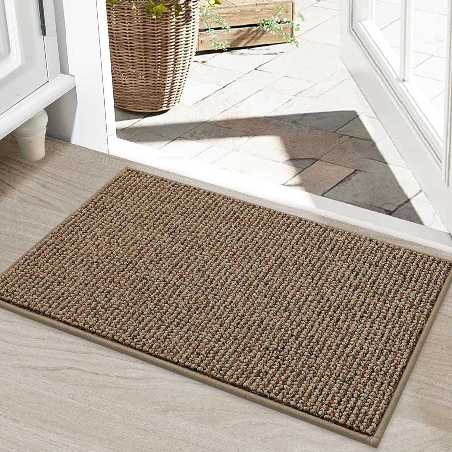 BEQHAUSE Dirt Trapper Door Mat 20″ x 32″, Non-Slip Washable Doormats Entrance Mat, Dirt Resistant and Absorbent Welcome Mat, Low Profile Floor Mats for Front Back Door and Entryway, Beige