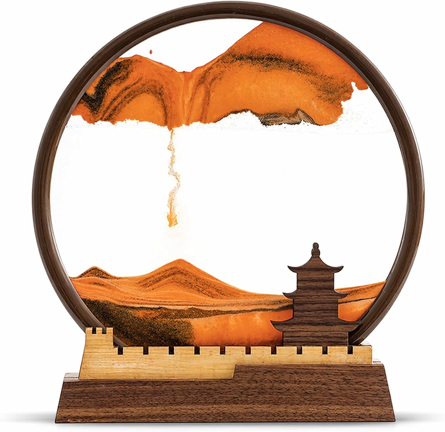 BelaRola Moving Sand Art for Adults, Liquid Motion Sandscape Picture with Great Wall Wooden Base, Desk Decor for Office, Home, Bookshelf & Unique Gift for Men and Women(12inch)