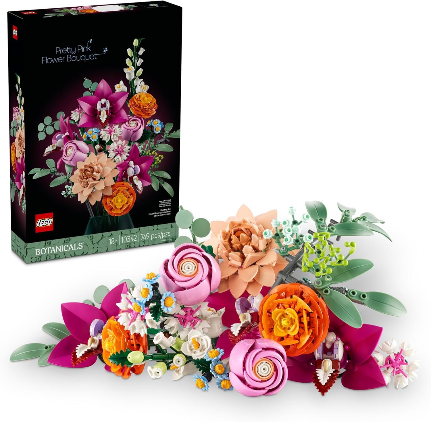 LEGO Botanicals Pretty Pink Flower Bouquet Building Set for Adults – Gifts for Birthdays – Artificial Flowers for Decor or Table Display – 10342